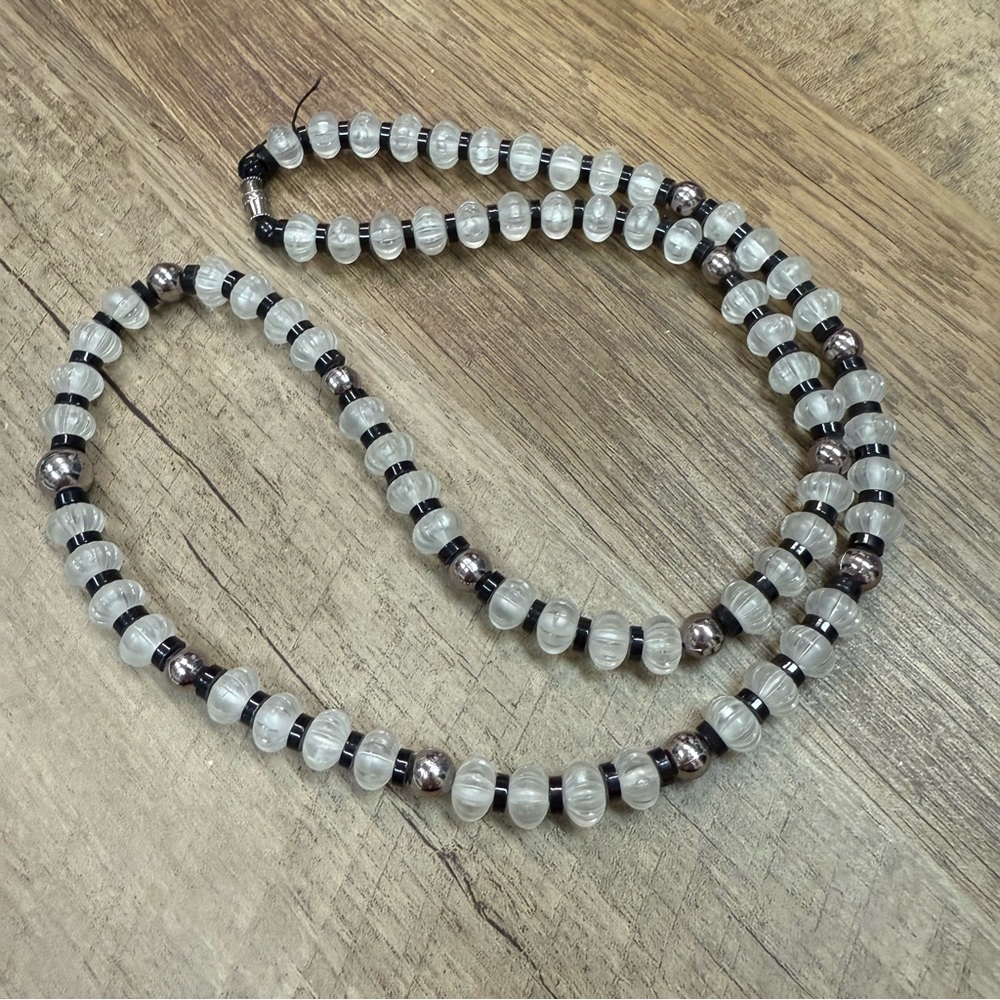 Black & White/clear Beaded Necklace with silver accents, 29.5 inches